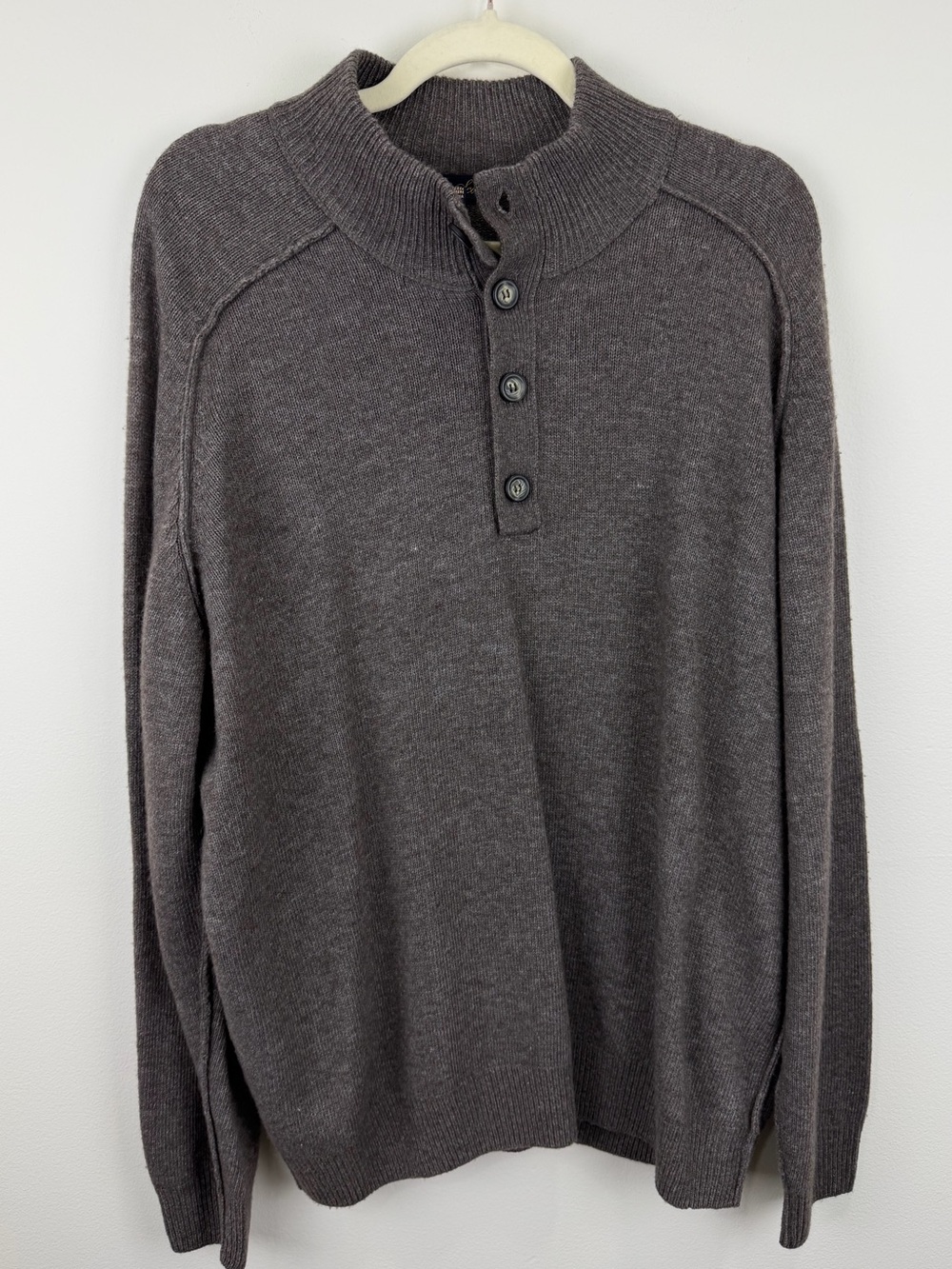 Garret Scott Merino Wool Cashmere Mock Neck Henley Sweater Gray XL